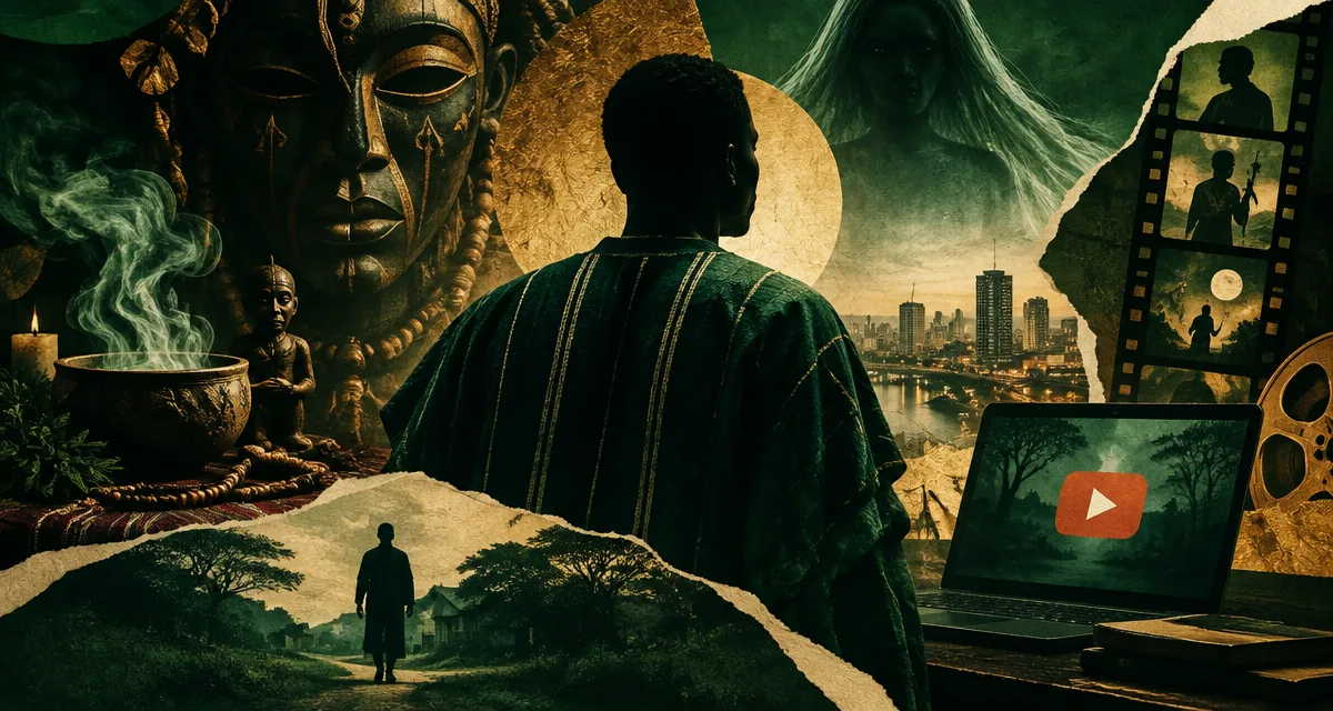 AI-generated editorial illustration about Ole Diran Part 2 Brings Yoruba Folklore and Modern Mystery to YouTube