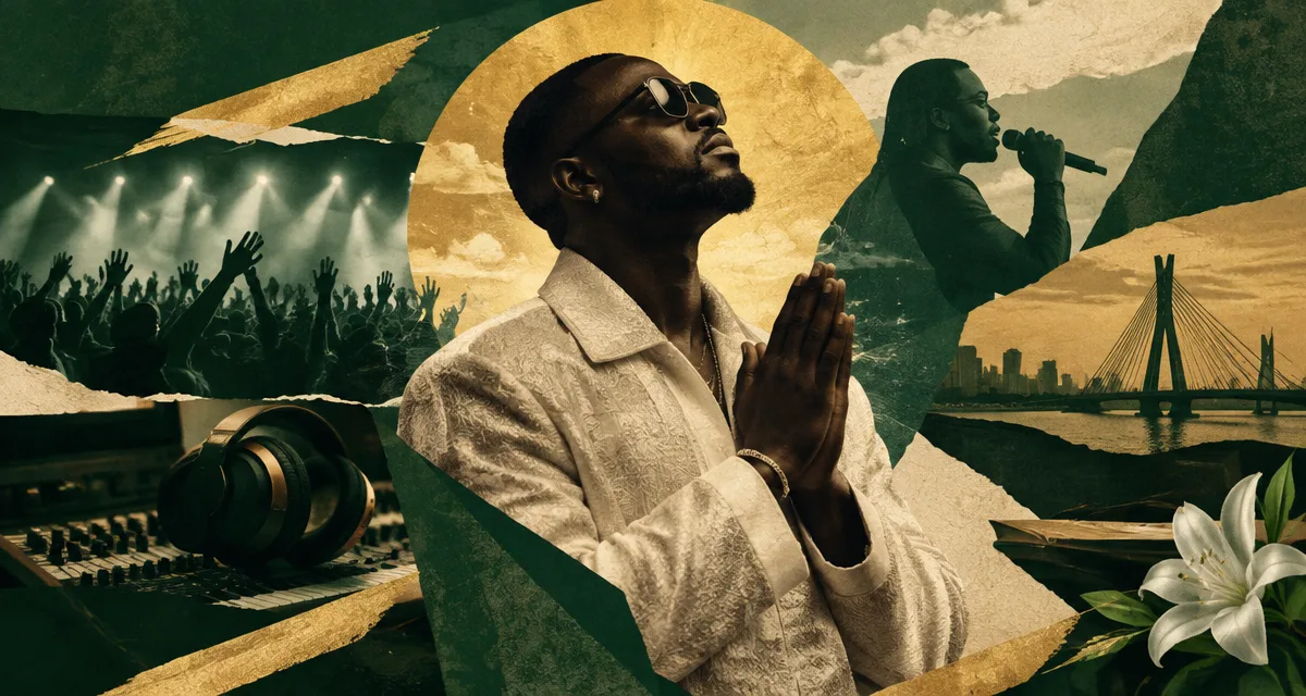 AI-generated editorial illustration about Kizz Daniel turns to faith and gratitude on ‘Owo Oluwa’