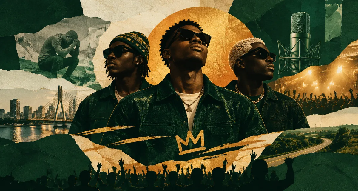 AI-generated editorial illustration about FOLA, Bella Shmurda and Zlatan Turn “it’s over” Into a Victory Lap